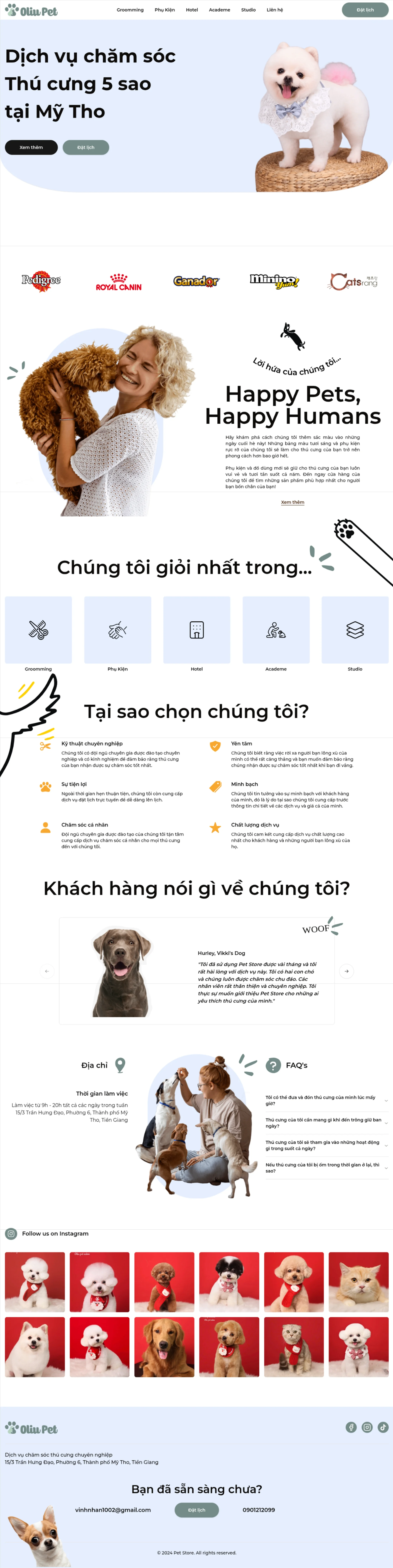 Oliu Pet full-page landing page preview